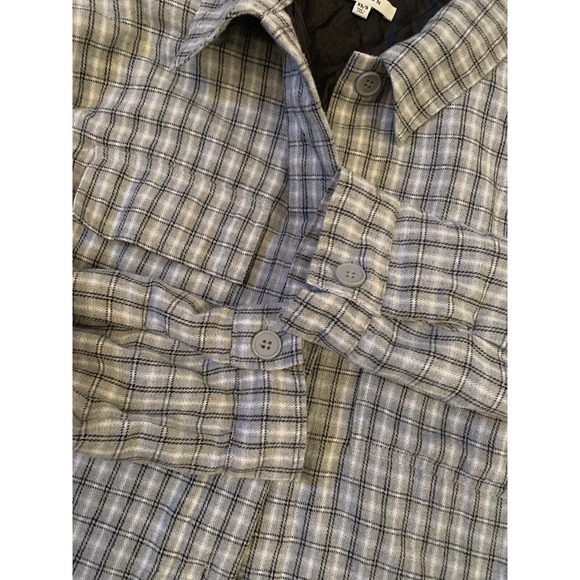 PacSun XS/S Quilted Lined Plaid Shacket Black Gray White Check Button Down Shirt - Picture 7 of 11